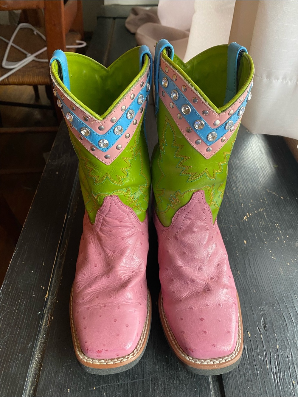 Pink & Lime Embellished girls size 3 Western Boots